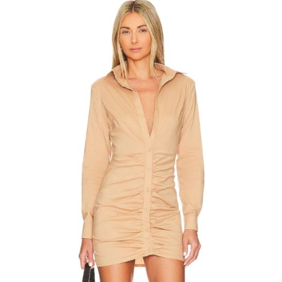 Superdown Colette Ruched Shirt Dress in Nude Tan NWT Size Small - Picture 1 of 3